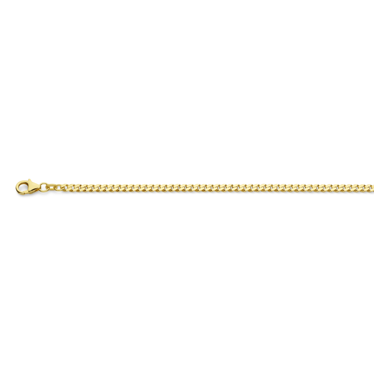 14k Geelgouden gourmette lengte-artikel uitgevoerd met een karabijn sluiting. De schakelbreedte is 3.4mm.