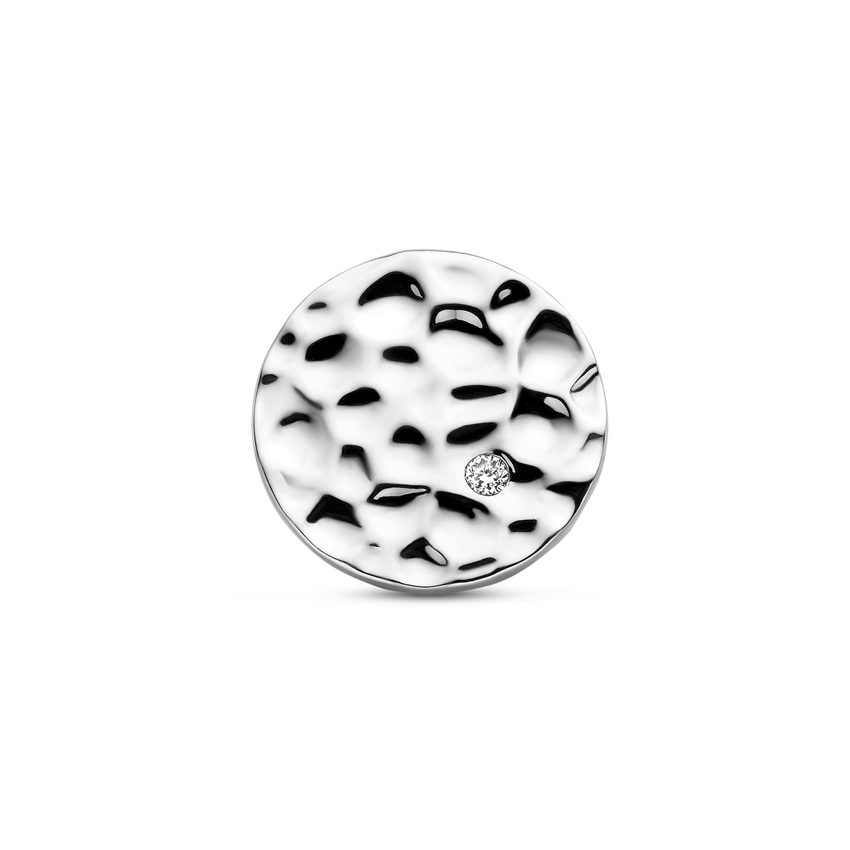 Gerhodineerd 925 zilveren hanger uitgevoerd met diamant. De hanger heeft een diameter van 14.6mm.