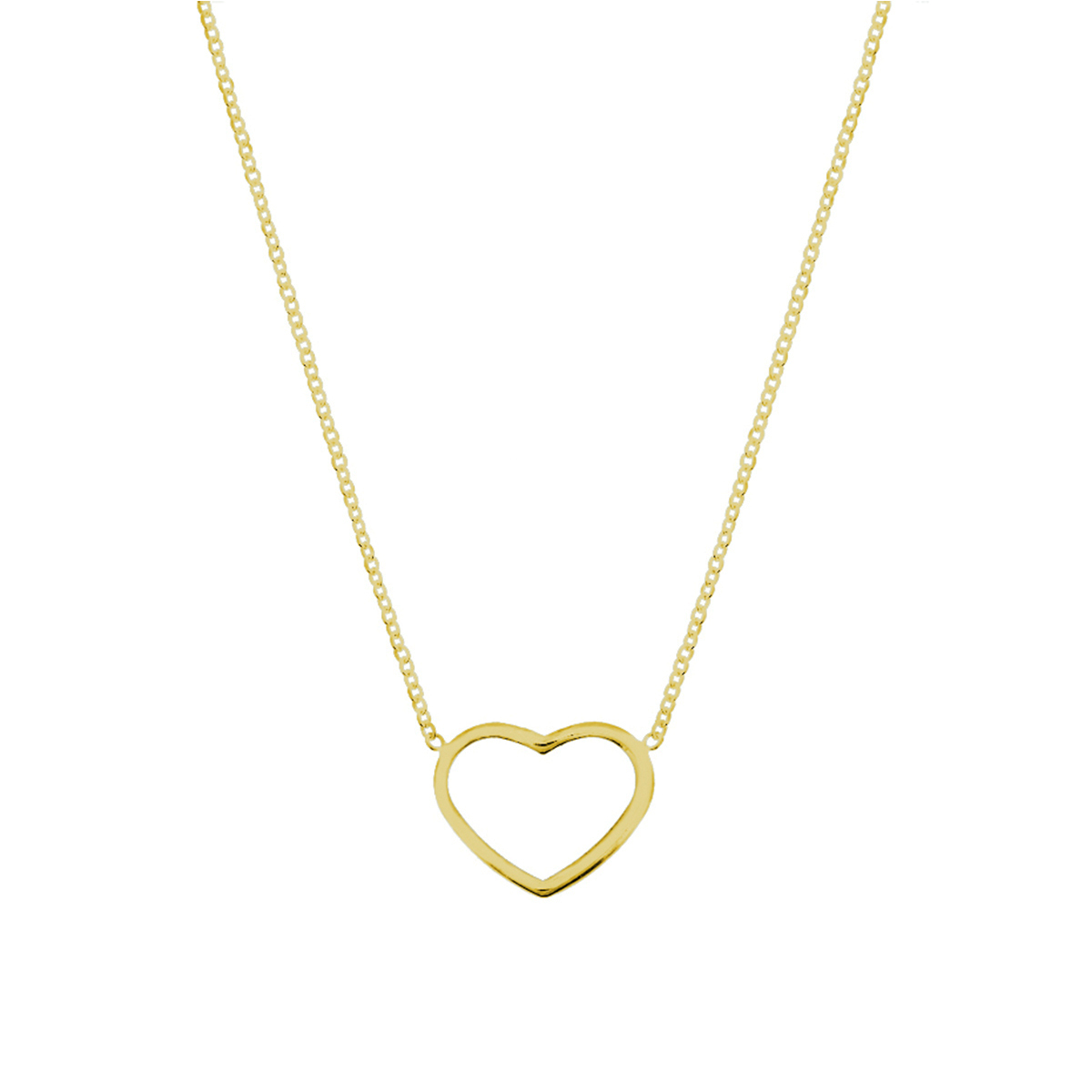 Geelgoud op 925 zilveren collier uitgevoerd met een hartje. Het collier heeft een draaglengte van 41cm met een extensie van 5cm. Het hartje heeft een afmeting van 12.5x15.5mm.