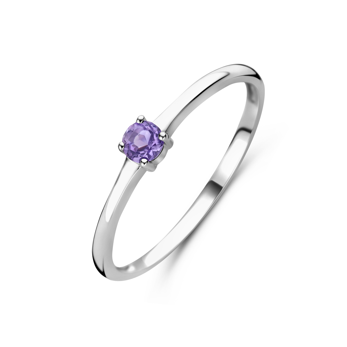 Gerhodineerd 925 zilveren ring uitgevoerd met een schitterende licht amethist, geboortesteen van de maand juni.