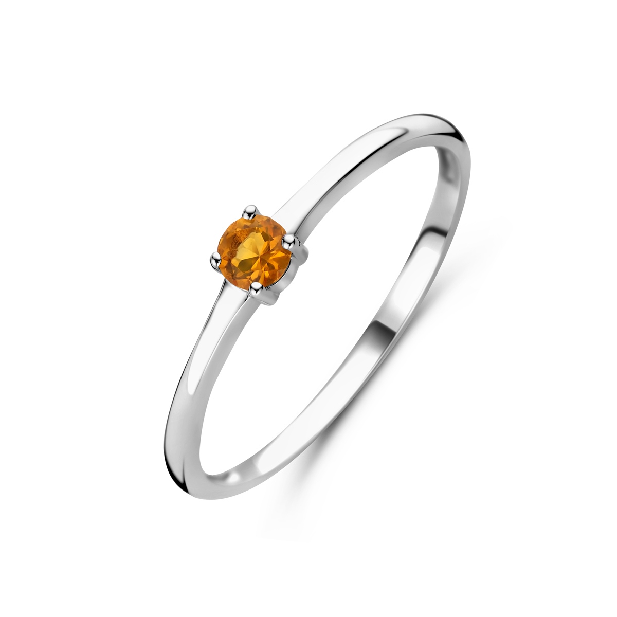 Gerhodineerd 925 zilveren ring uitgevoerd met een schitterende citrien. De ring heeft een breedte van 3mm