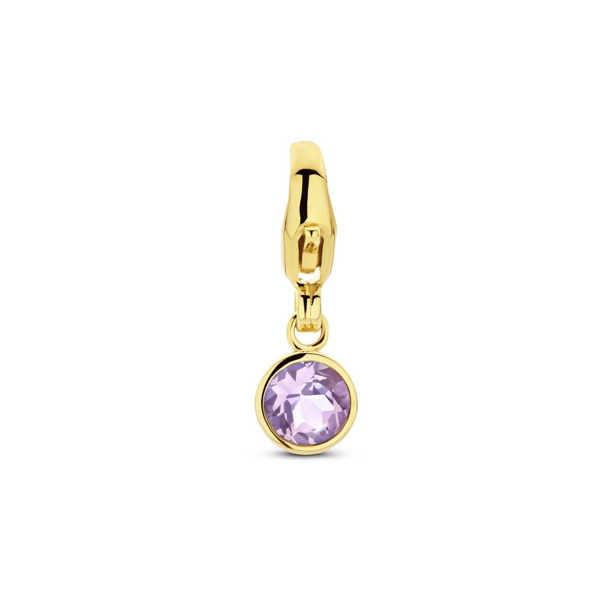 14k Geelgouden slotbedel uitgevoerd met schitterende kleursteen. De slotbedel heeft een afmeting van 15x5mm.