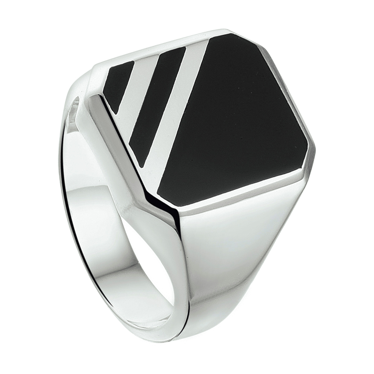 Gerhodineerd 925 zilveren zegelring met onyx.