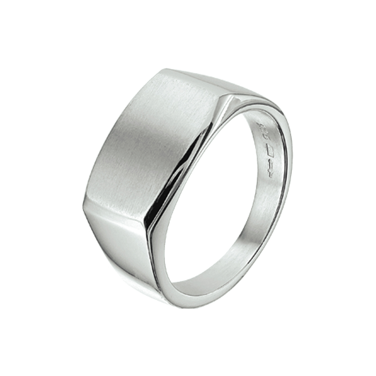 Gerhodineerd 925 zilveren dwarsmodel ring met een poli/matte afwerking.