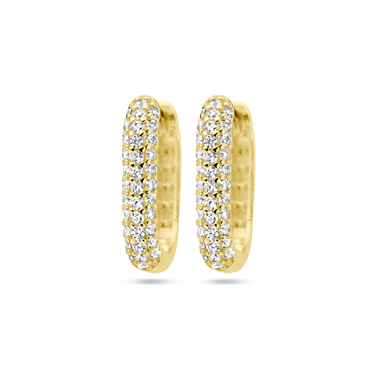 14k Geelgouden klapoorringen met zirkonia. De oorringen hebben een totale hoogte van 14.5mm.