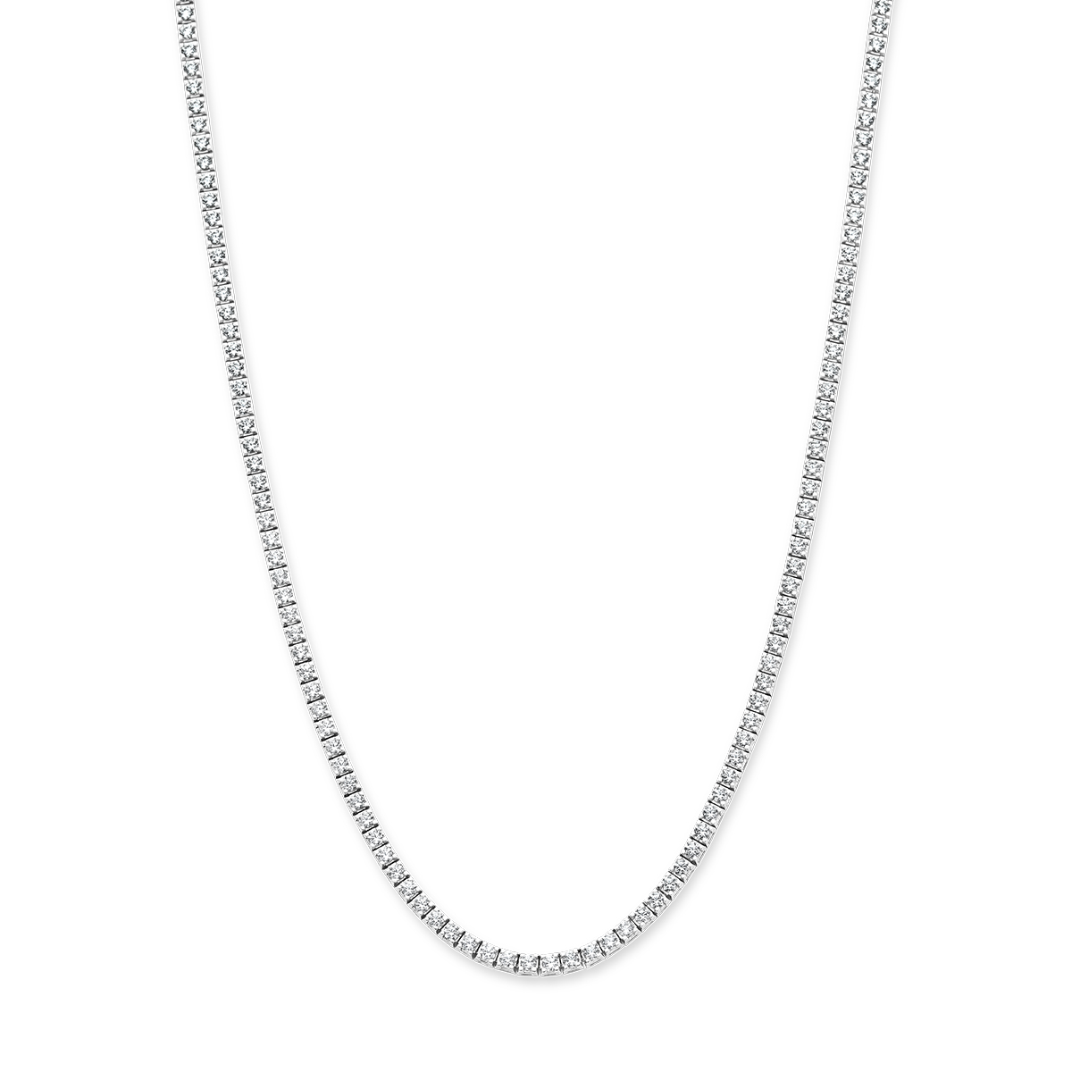 14k Witgouden tenniscollier uitgevoerd diamanten. Het tenniscollier heeft een draaglengte van 42cm en een schakelbreedte van 2.5mm. Het diamantgewicht is 5.00ct.