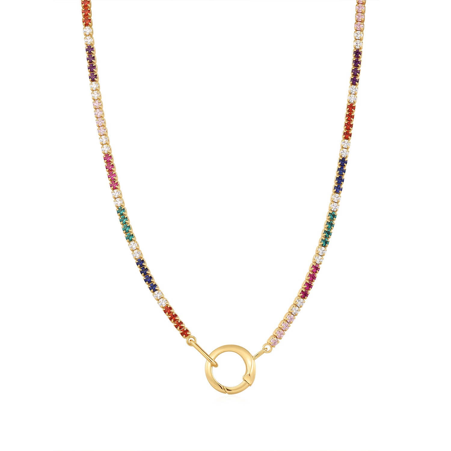 Productbeschrijving 
Deze opvallende regenboogketting, compleet met onze chique gouden connector detail, zijn allemaal gemaakt van 925 sterling zilver met 14 karaat gouden plating. De ketting is afgewerkt met een connector aan de voorkant waarmee je bedels kunt toevoegen. Je hoeft alleen maar de connector te openen en je favoriete bedels eraan te hangen voor een unieke look.

Het Merk
GeÃ¯nspireerd door de laatste fashion trends is Ania Haie het toonaangevende sieradenmerk voor hoogkwalitatieve maar ook betaalbare zilveren sieraden, zonder op de kwaliteit in te leveren. Iedere collectie is gebaseerd op de laatste catwalktrends, waardoor Ania Haie snel tot hÃ©t sieradenmerk voor stijlbewuste consumenten is verkozen. Elk sieraad wordt ontworpen om te combineren met andere sieraden waardoor je je eigen look kunt creÃ«ren. Maar ook zijn Ania Haie sieraden opvallend genoeg om op zichzelf te dragen.

How It All Started
Met een passie voor kwalitatieve sieraden met stijl Ã©n het besef dat de mode bewuste vrouw niet wil inleveren op kwaliteit is Ania Haie geboren. De Ania Haie oprichters zagen later dat de moderne vrouw van vandaag graag sieraden combineert en layered om haar individualiteit te omarmen, de kans werd aangegrepen en de droom werd werkelijkheid.

Volg ons ook op social media
Wil jij op de hoogte blijven van nieuwe collecties, toffe combinaties en de laatste sieraden trends? Hou ons dan ook in de gaten op social media. Daarnaast inspireren wij jou dagelijks met verschillende looks en mix & match combinaties! Deel gerust jouw eigen unieke Ania Haie look door de hashtag #aniahaiexme te gebruiken. Wie weet wordt jouw look gerepost op Ã©Ã©n van onze kanalen!
Je kunt ons volgen op Facebook en Instagram.