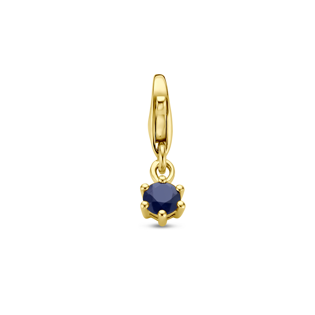 14k Geelgouden slotbedel uitgevoerd met een geboortesteen. De hanger heeft een totale hoogte van 15.5mm.