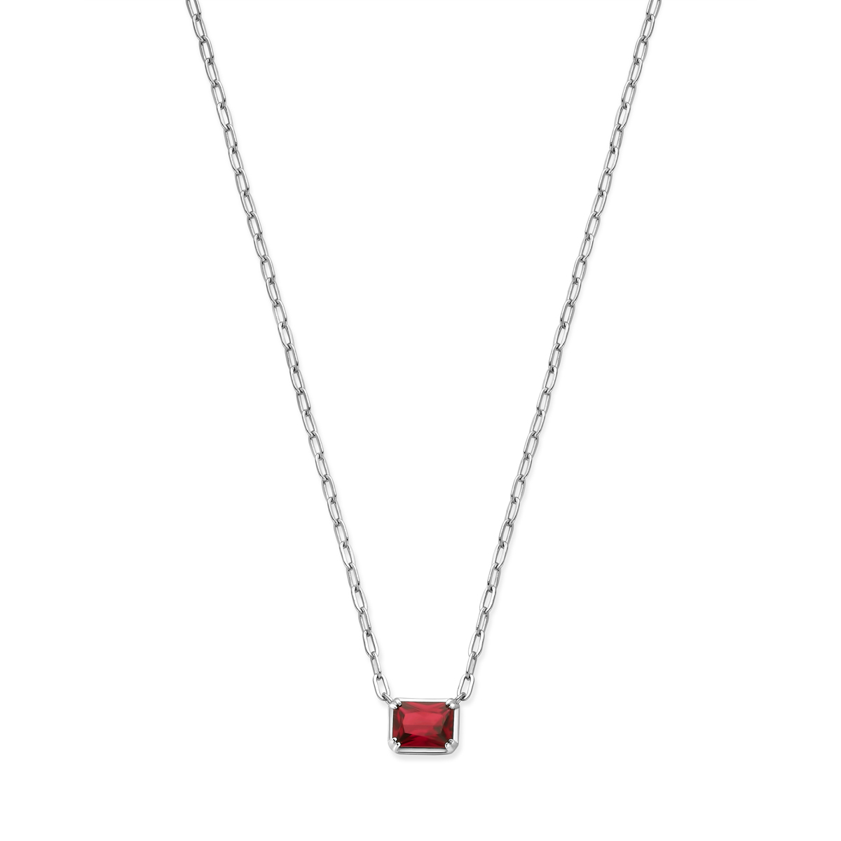 Gerhodineerd 925 zilveren collier uitgevoerd met rode zirkonia. Het collier heeft een draaglengte van 40cm met 4cm extensie en een schakelbreedte van 2mm.