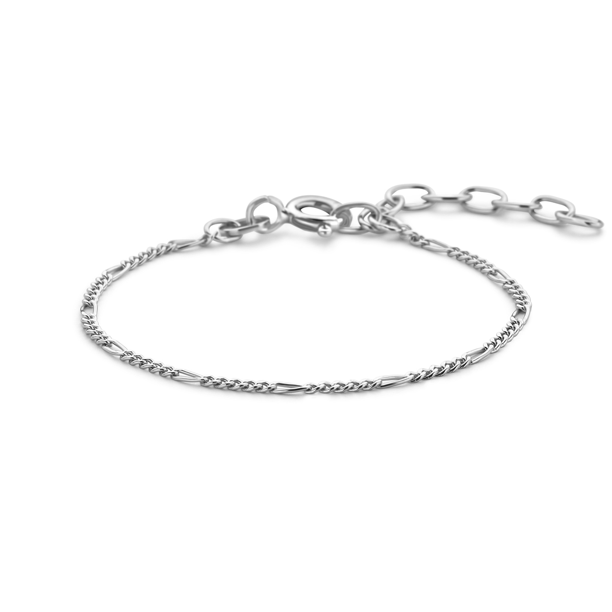 Gerhodineerd 925 zilveren armband uitgevoerd met figaro schakel van 1.5mm.