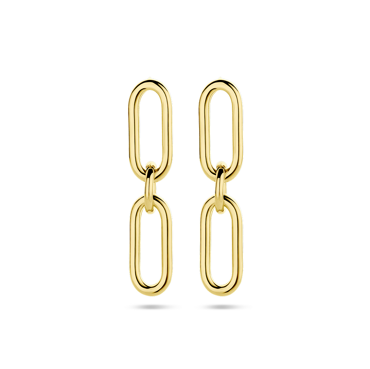 Geelgoud op 925 zilveren paperclip oorhangers. De oorhangers hebben een totale hoogte van 39mm. Geen garantie op plating.