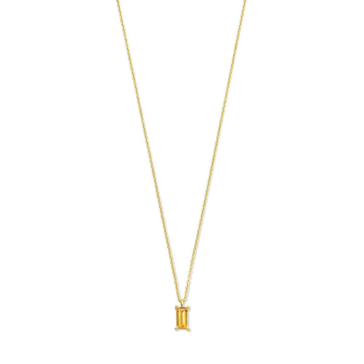 14k Geelgouden collier uitgevoerd met citrien. Het collier heeft draaglengtes van 41, 43 en 45cm. De schakelbreedte is 0.8mm. Uitgevoerd met een karabijn sluiting.