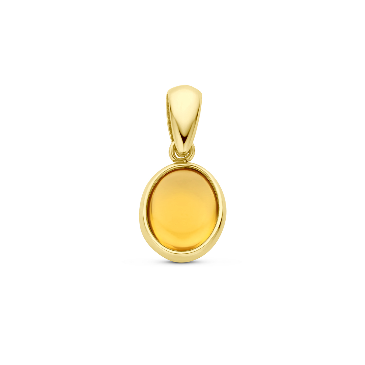 14k Geelgouden hanger uitgevoerd met citrien. De hanger heeft een totale hoogte van 16mm.