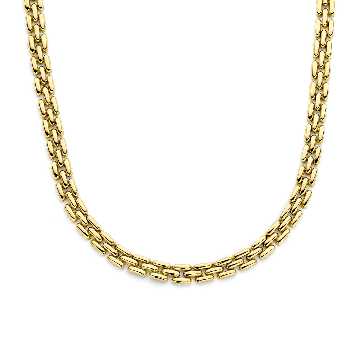 14k Geelgouden panter collier met een draaglengte van 44cm. De schakelbreedte is 6.5mm.