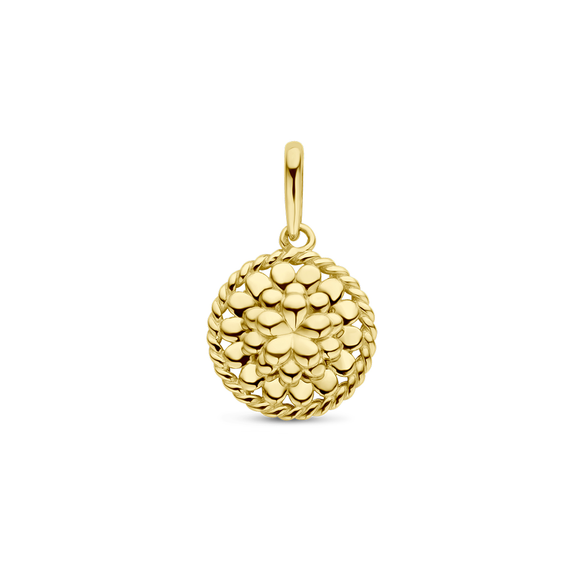 14k Geelgouden hanger met een geboortebloem. De hanger heeft een totale hoogte van 17mm.