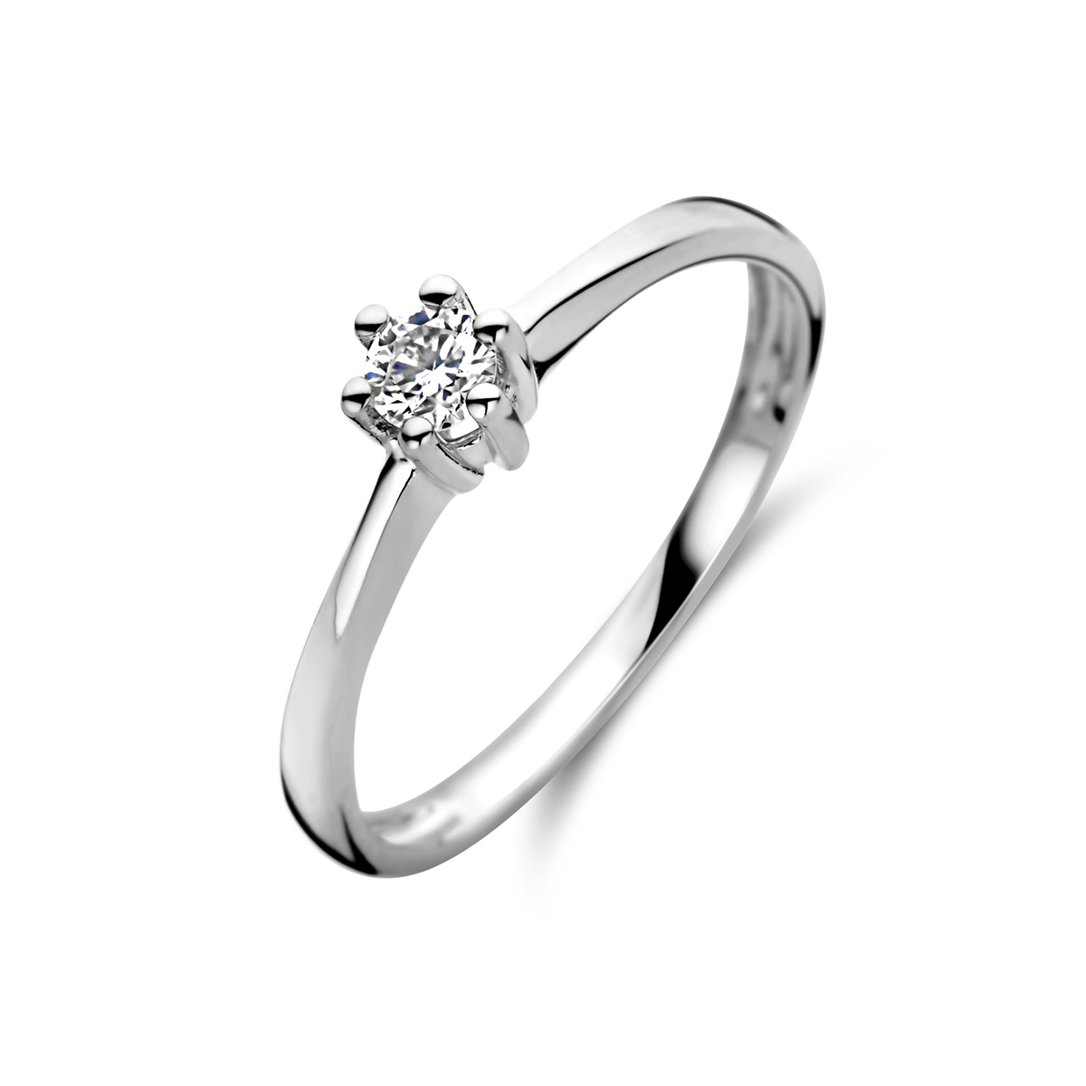 14k Witgouden ring uitgevoerd met diamant. De ring heeft een breedte van 4.6mm.&nbsp; &nbsp; &nbsp;