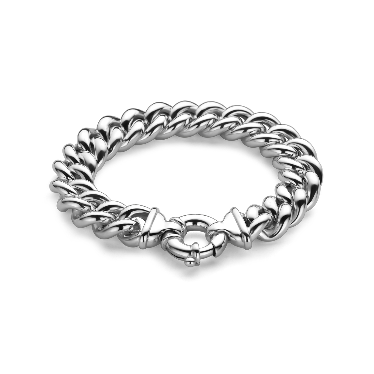 925 Zilveren armband met draaglengte van 19.5cm. Uitgevoerd met groot veerslot.