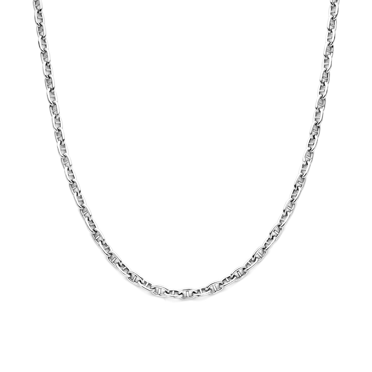 Gerodineerd zilveren collier met een ronde marine schakel. Het collier heeft een schakelbreedte van 6mm en een lengte van 41cm met een extra extensie van 4cm
