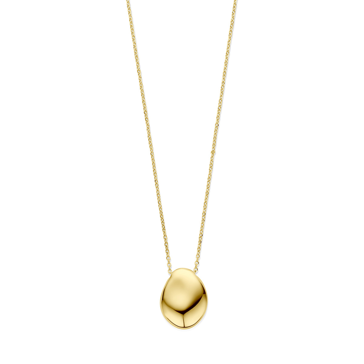 14k Geelgouden collier uitgevoerd met een druppelvormige hanger. Het collier heeft draaglengtes van 42 en 45cm en is uitgevoerd met karabijnsluiting.