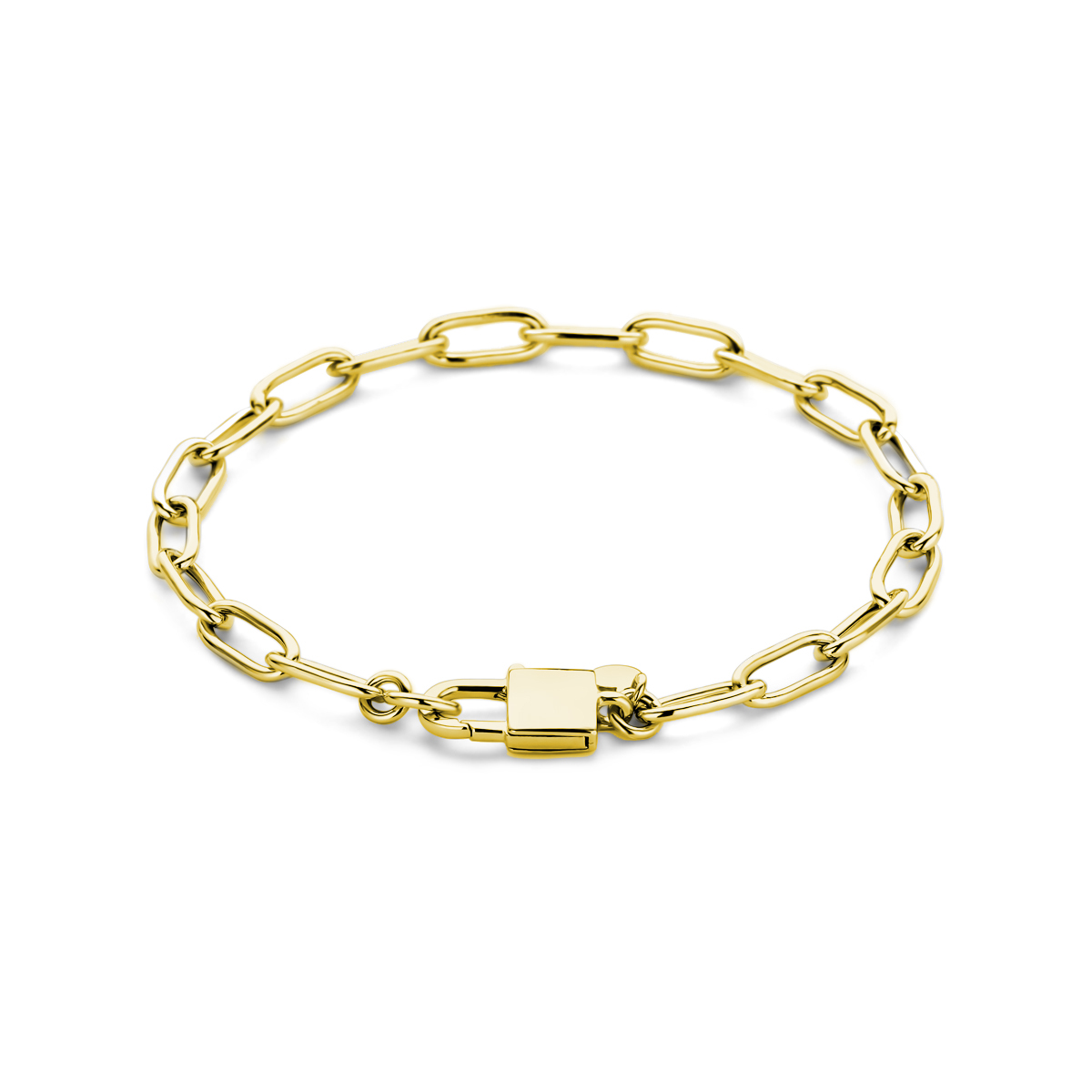 Geelgoud op 925 zilveren armband uitgevoerd met een slot. De armband heeft een draaglengte van 18cm en een schakelbreedte van 4.7mm.
