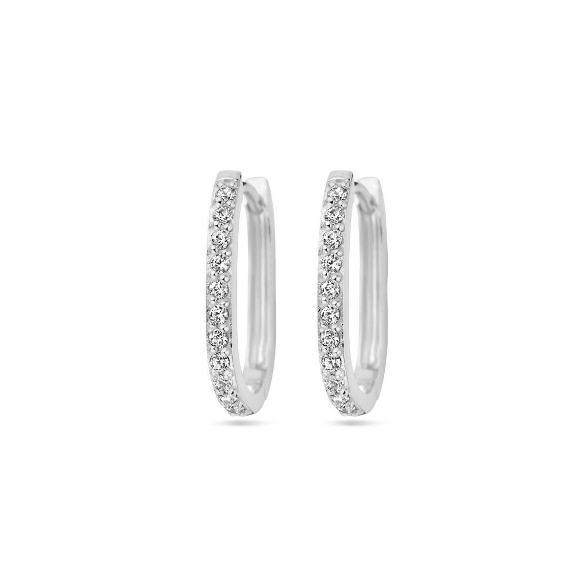 Gerhodineerd 925 zilveren klapoorringen uitgevoerd met zirkonia. De klapoorringen hebben een afmeting van 17.5x2mm.