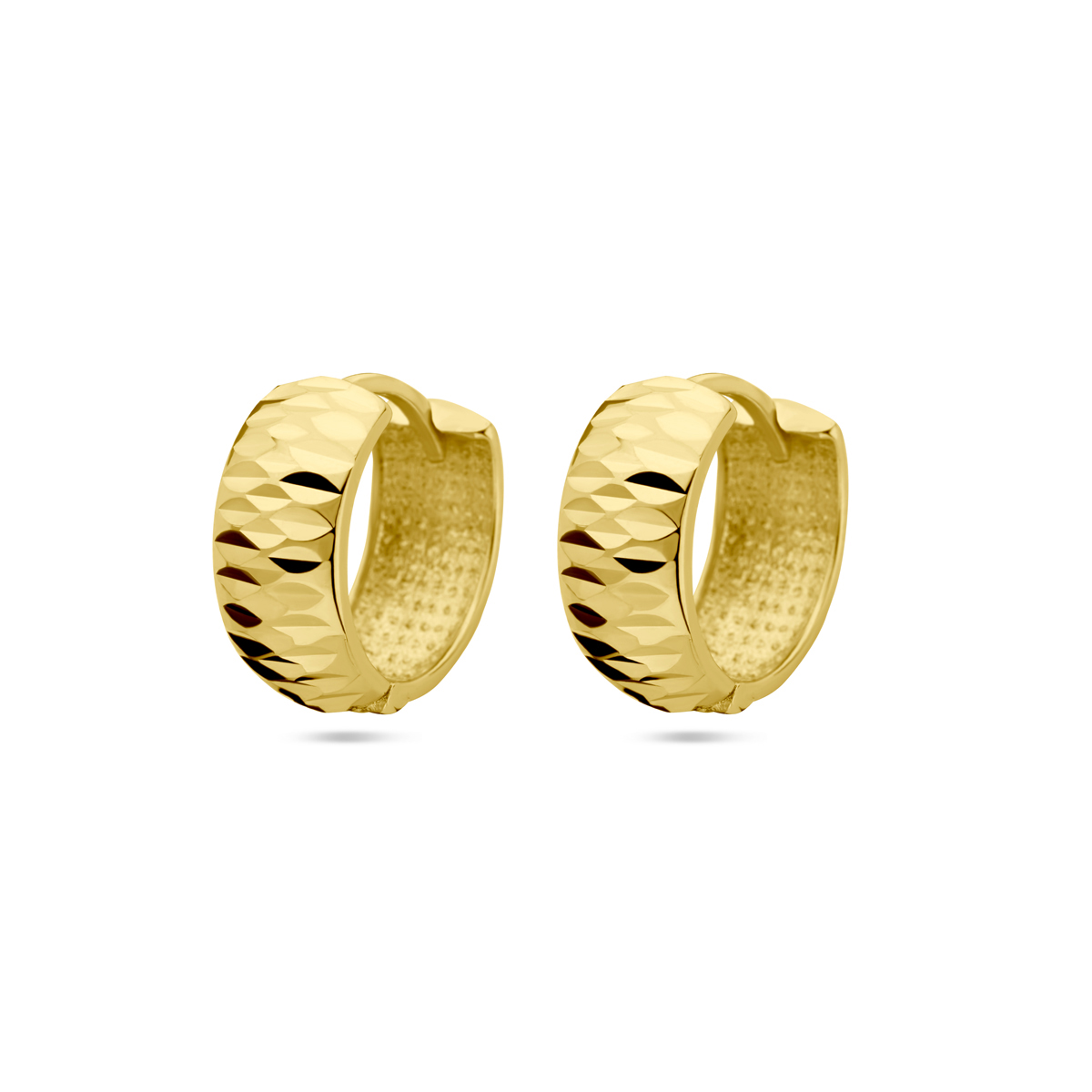 14k Geelgouden klapoorringen met een diameter van 13mm.