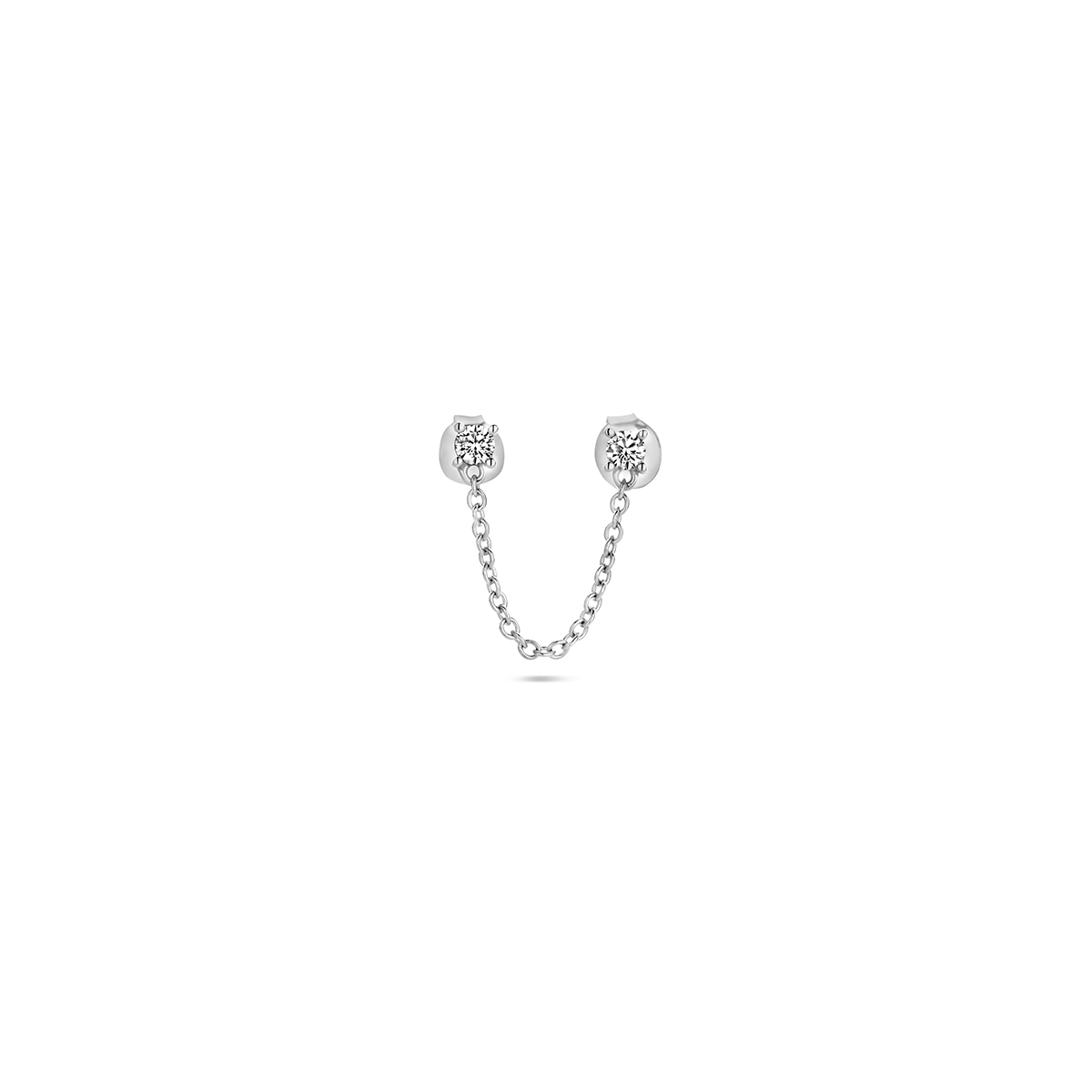 Gerhodineerd 925 zilveren oorknop voor meerdere gaatjes met een totale lengte van 3.5cm. Uitgevoerd met zirkonia. De oorknop wordt per stuk verkocht.