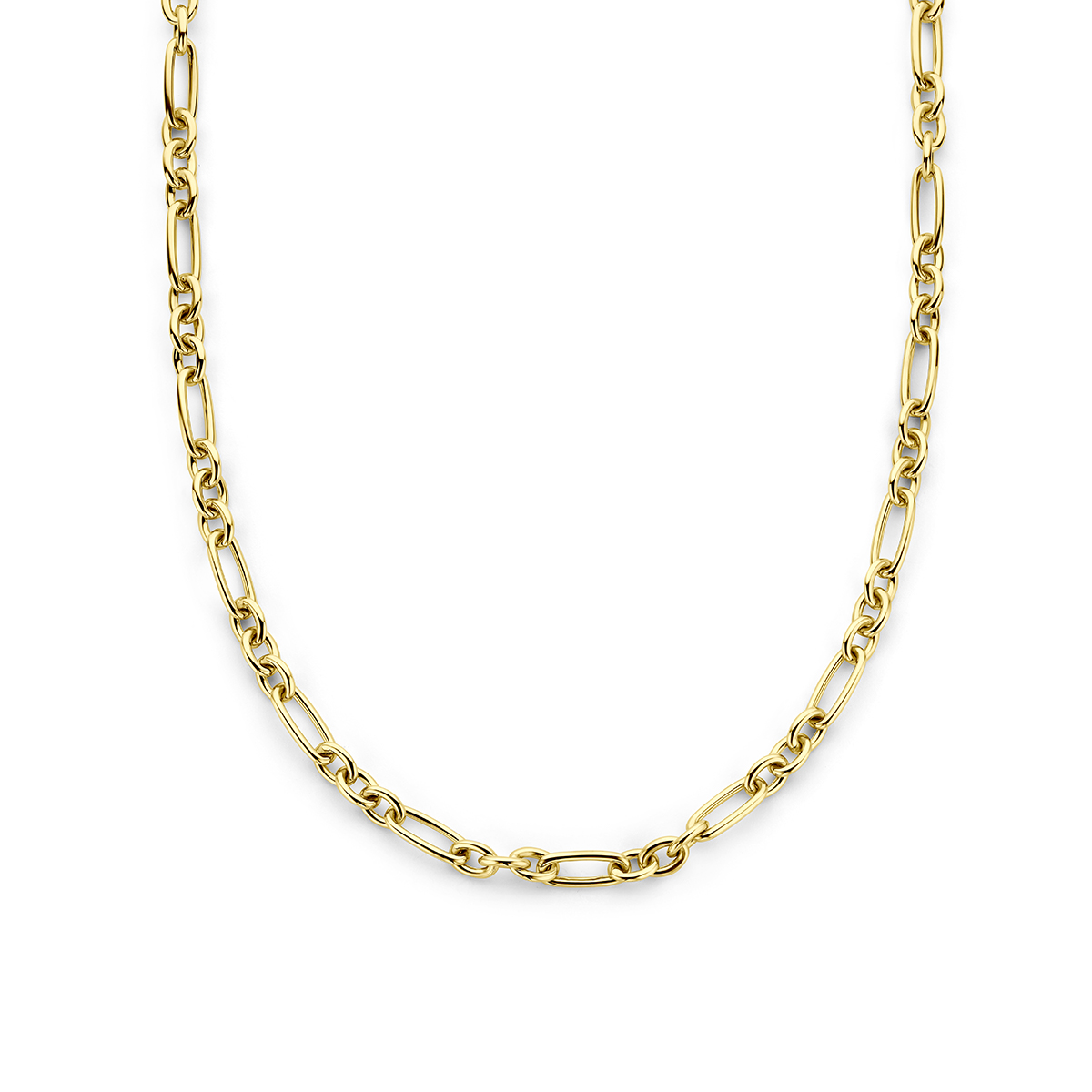14k Geelgouden collier met een schakelbreedte van 7.5mm. Het collier heeft een draaglengte van 45cm. Uitgevoerd met een karabijn sluiting.
