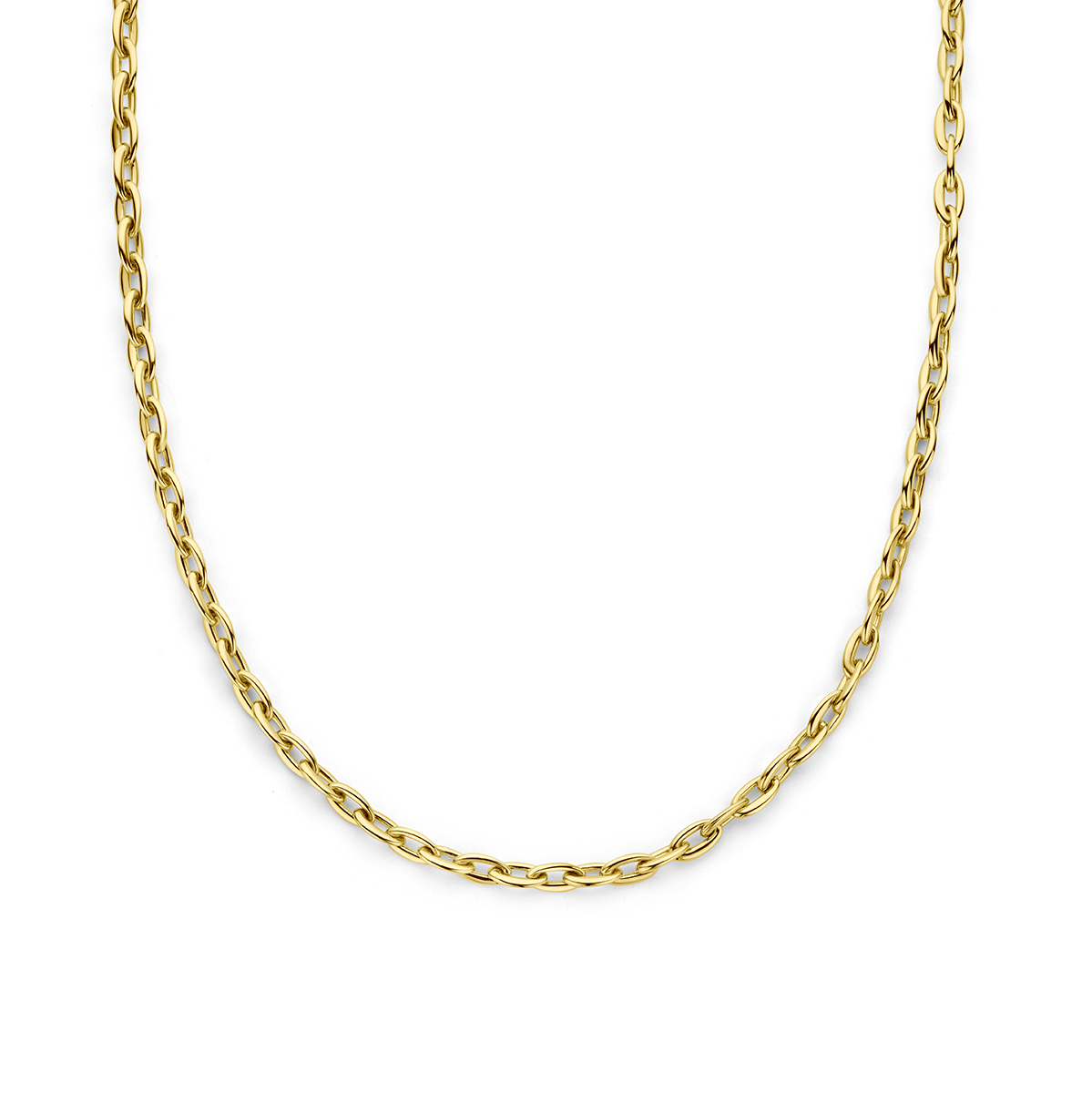 14k Geelgouden collier met een schakelbreedte van 5.5mm. Het collier heeft een draaglengte van 45cm en is uitgevoerd met een karabijn sluiting.