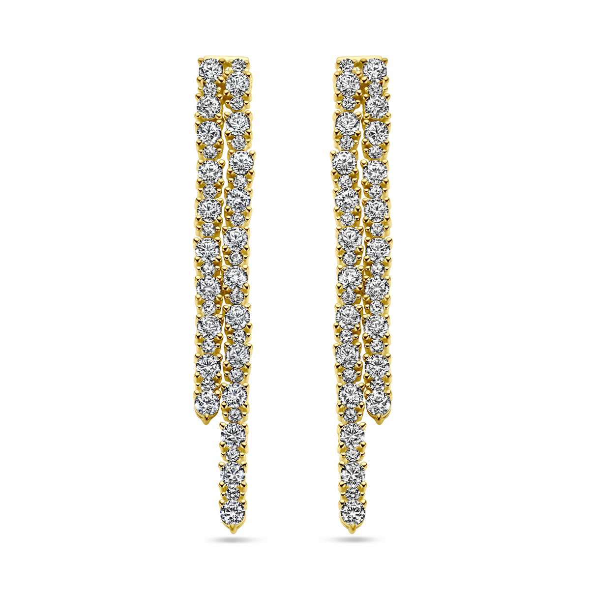 Verguld op 925 zilveren oorhangers uitgevoerd met zirkonia. De oorhangers hebben een totale hoogte van 58mm. Geen garantie op de plating.