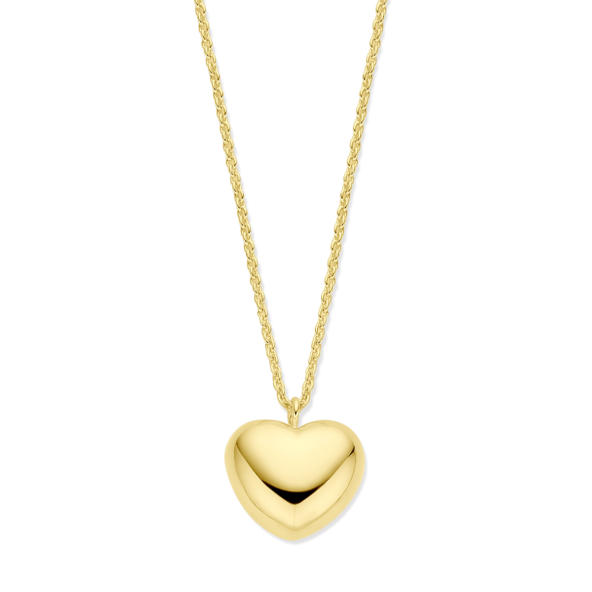 Geelgoud op 925 zilveren collier uitgevoerd met een hart. Het collier heeft een draaglengte van 42cm en een extensie van 5 cm. De schakelbreedte is 1.5mm. Uitgevoerd met een karabijn sluiting. Geen garantie op plating.