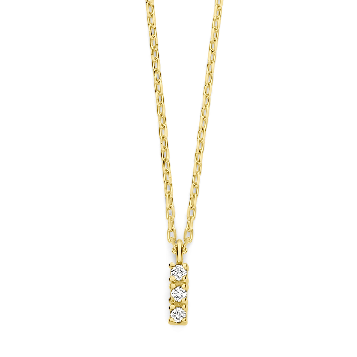 14k Geelgouden collier uitgevoerd met schitterende diamant. Het collier heeft een schakelbreedte van 1mm en draaglengtes van 43-45cm.