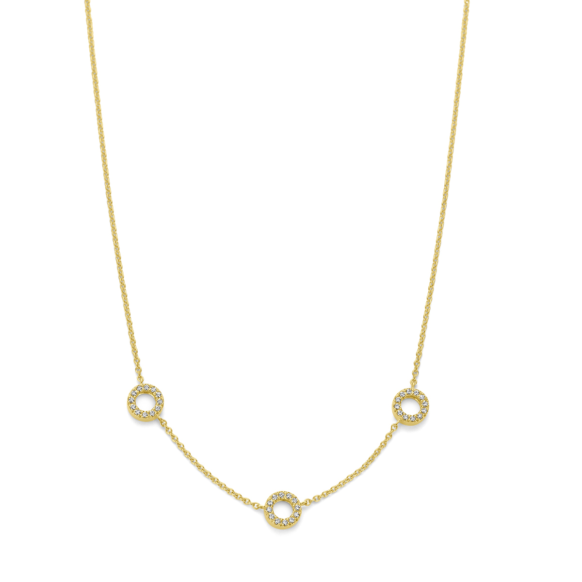 14k Geelgouden collier uitgevoerd met schitterende diamant. Het collier heeft een schakelbreedte van 1mm en draaglengtes van 43-44-45cm. Uitgevoerd met karabijnsluiting.