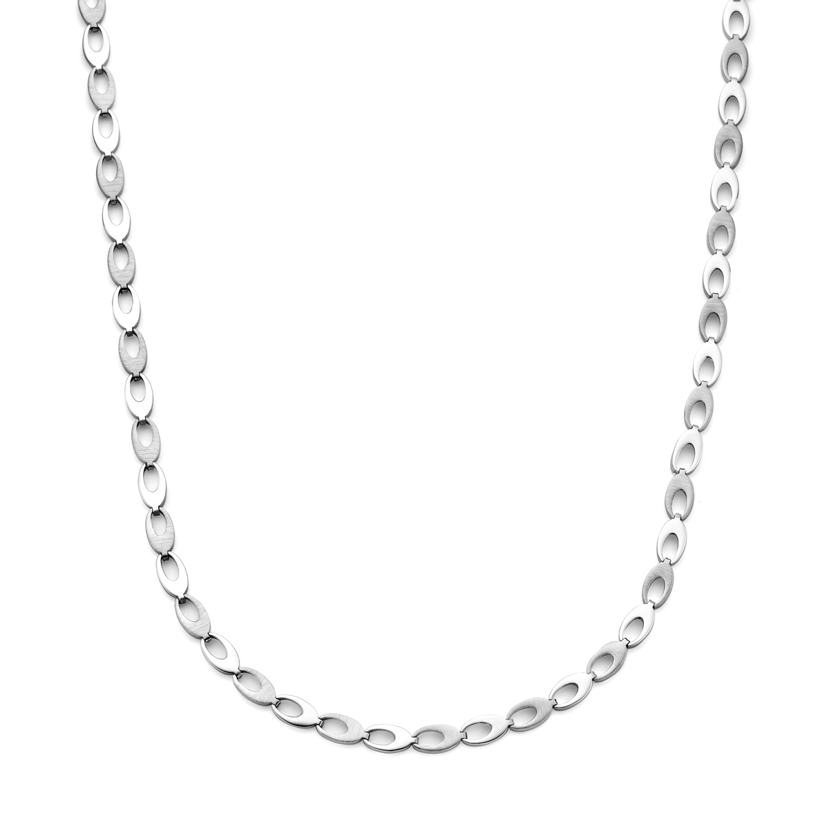 Gerhodineerd 925 zilveren collier met een schakelbreedte van 6mm. Het collier heeft een draaglengte van 45cm en is uitgevoerd met karabijnsluiting.