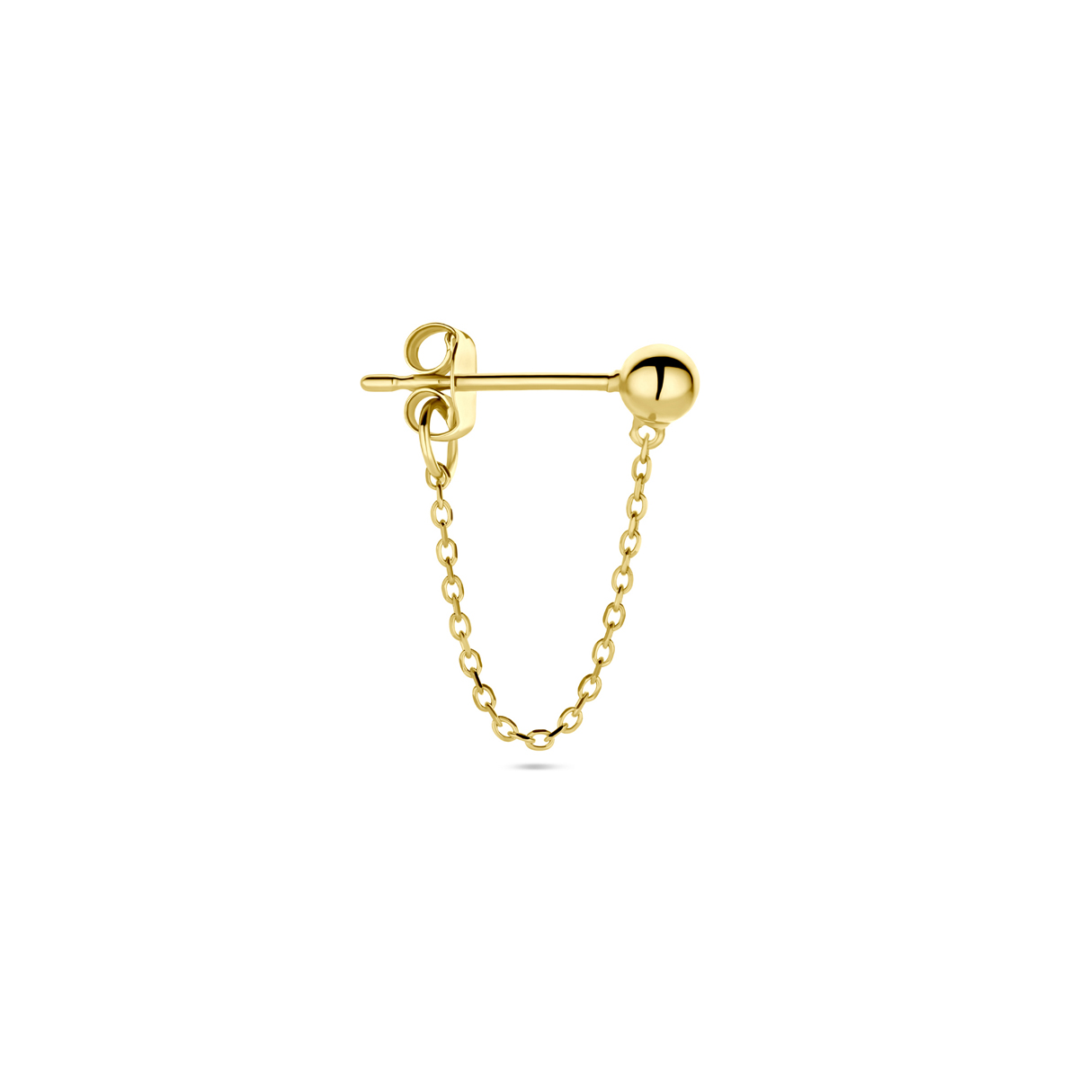 14k Geelgoud oorknop uitgevoerd met een bolletje. Met een diameter van 3mm. Deze oorsieraden worden per stuk verkocht ipv per paar.