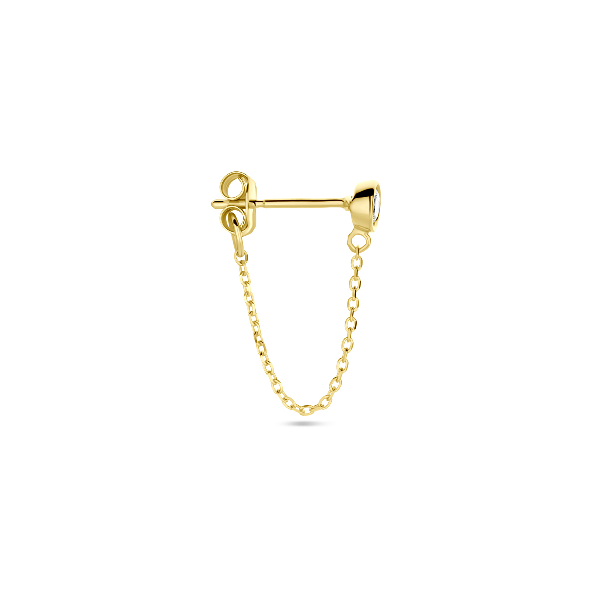 14k Geelgoud oorknop uitgevoerd met zirkonia. Met een diameter van 3.5mm. Deze oorsieraden worden per stuk verkocht ipv per paar.