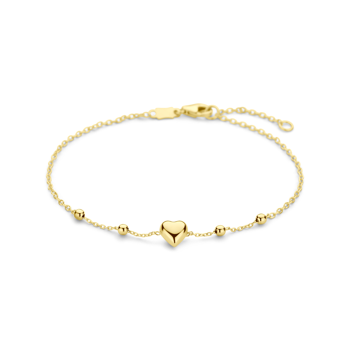 gouden kinderarmband, bolletjes+ bolhartje 11-13cm