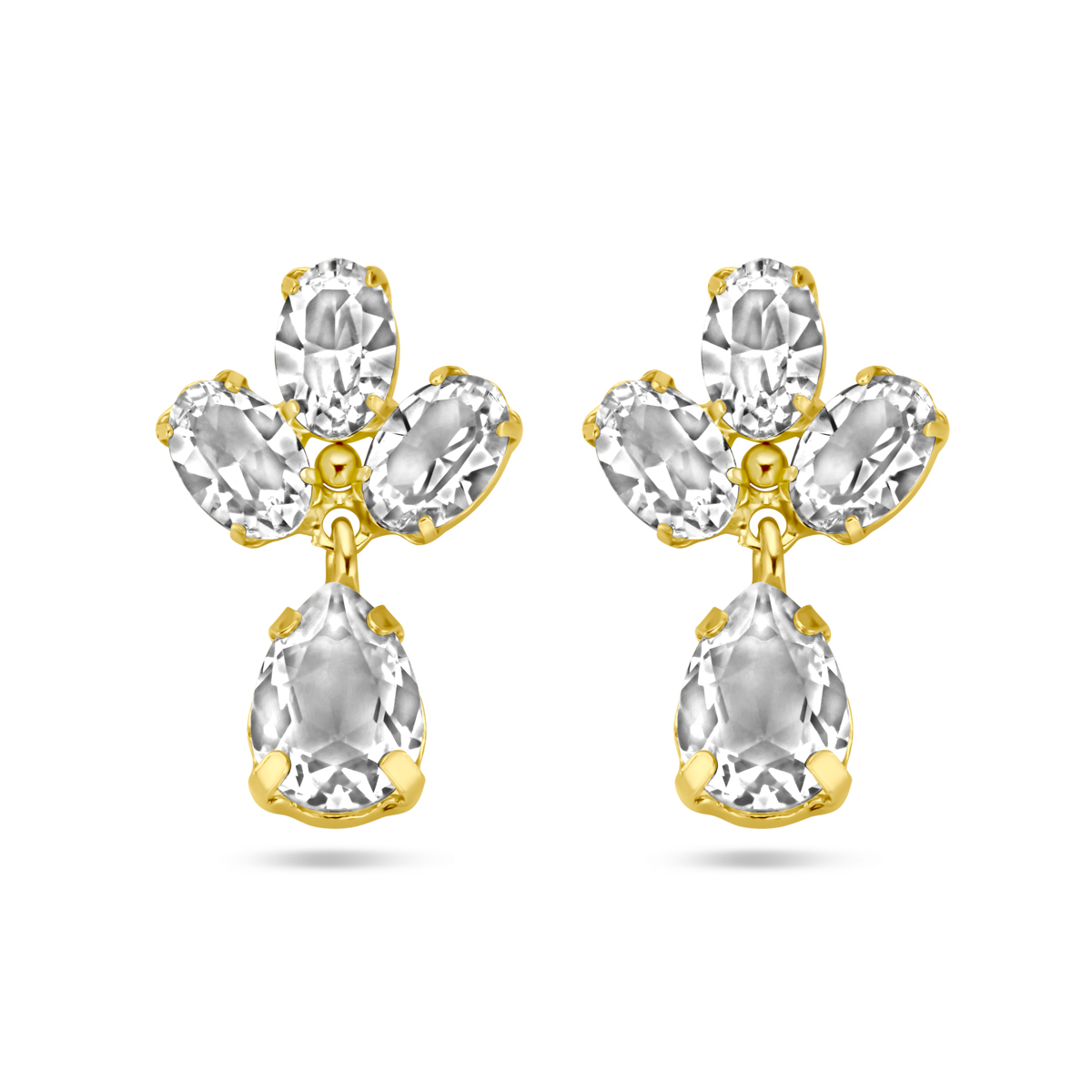 Geelgoud op 925 zilveren oorhangers uitgevoerd met swarovski stenen. De oorhangers hebben een totale hoogte van 20mm. Geen garantie op de plating.