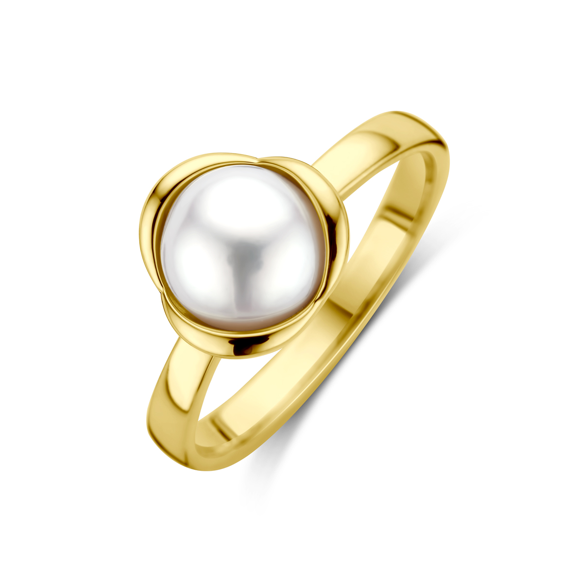 gouden ring, zw parel 7,5mm mt55