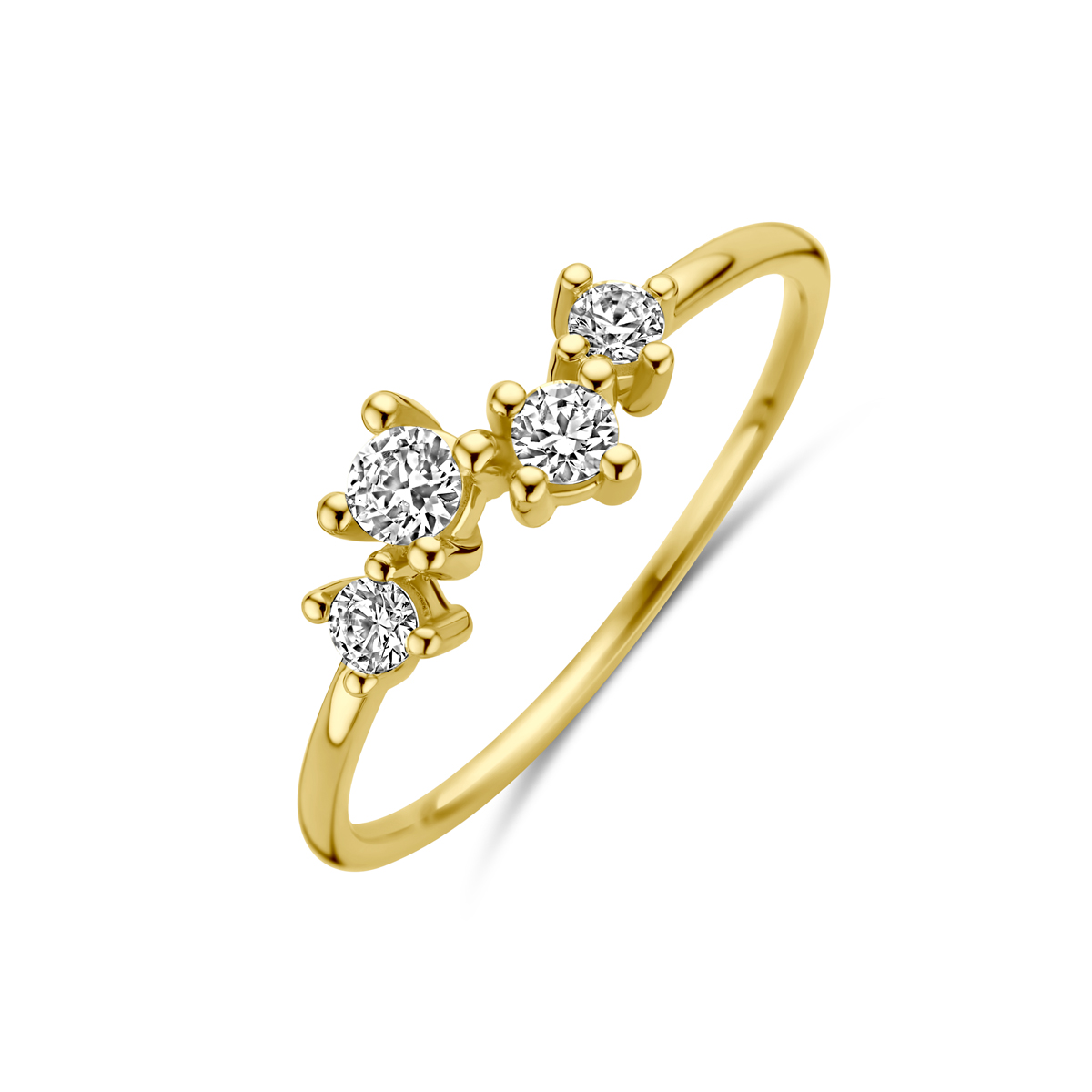 Gouden ring met 4 Zirkonia's in chaton zetting Mt 17