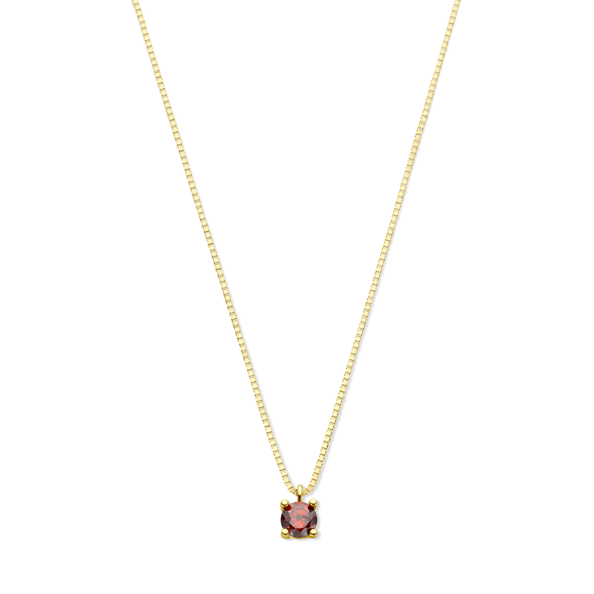 14k Geelgouden collier uitgevoerd met een geboortesteen hanger. Het collier heeft een draaglengte van 42cm en een extensie van 2cm. Uitgevoerd met een karabijn sluiting. De schakelbreedte is 0.7mm.