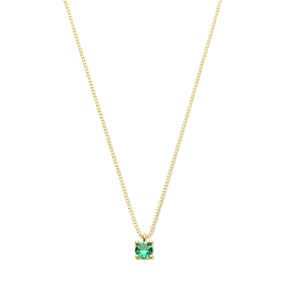 14k Geelgouden collier uitgevoerd met een geboortesteen hanger. Het collier heeft een draaglengte van 42cm en een extensie van 2cm. Uitgevoerd met een karabijn sluiting. De schakelbreedte is 0.7mm.