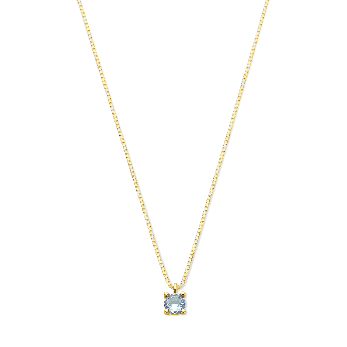 14k Geelgouden collier uitgevoerd met een geboortesteen hanger. Het collier heeft een draaglengte van 42cm en een extensie van 2cm. Uitgevoerd met een karabijn sluiting. De schakelbreedte is 0.7mm.