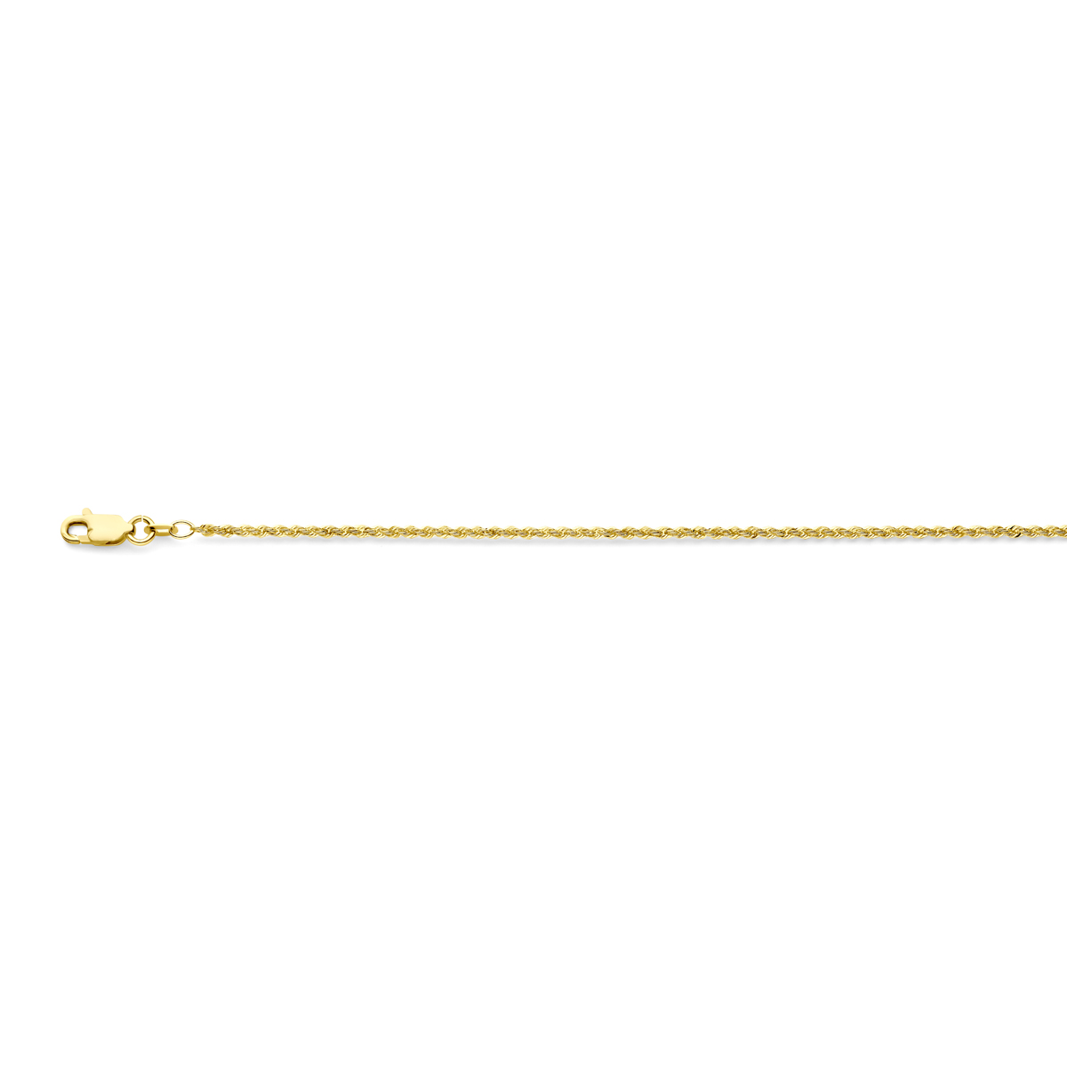 14k Geelgouden lengteartikel met een schakelbreedte van 1.7mm. Uitgevoerd met een karabijn sluiting.