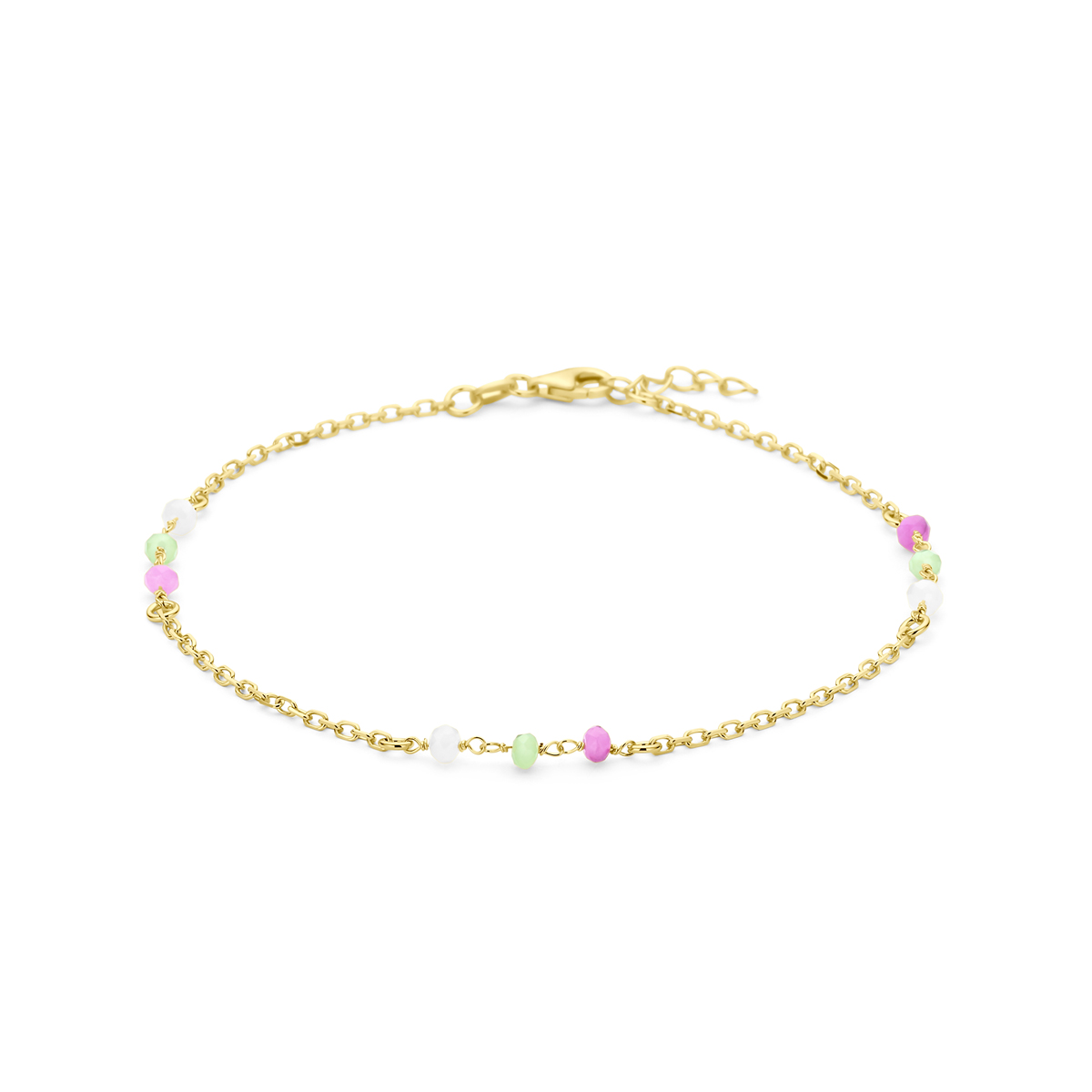 21.03675 Enkelbandje meerdere kleuren kristal bolletjes 24 + 2 cm 3 micron