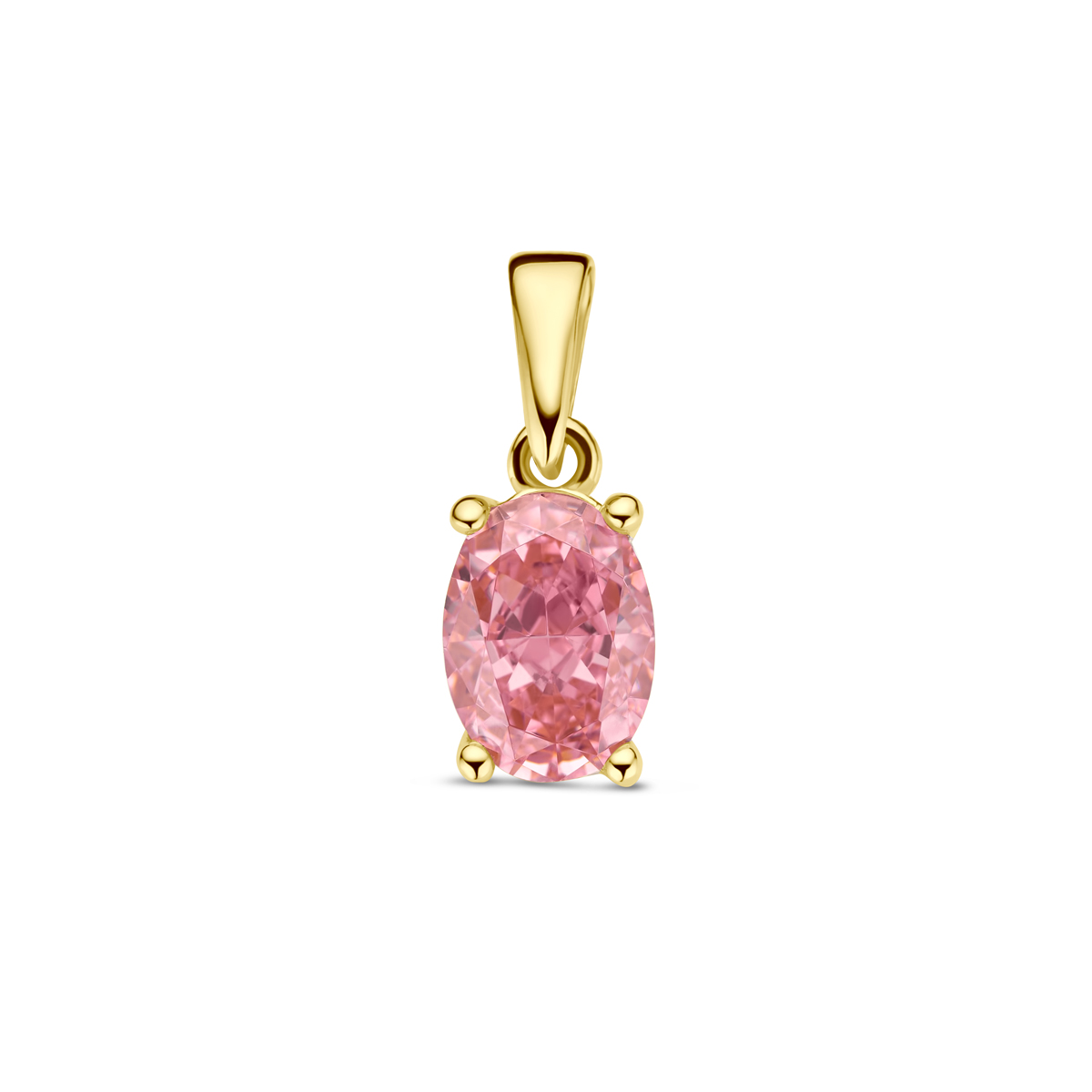 14k Geelgouden hanger uitgevoerd met roze Padparadscha zirkonia
