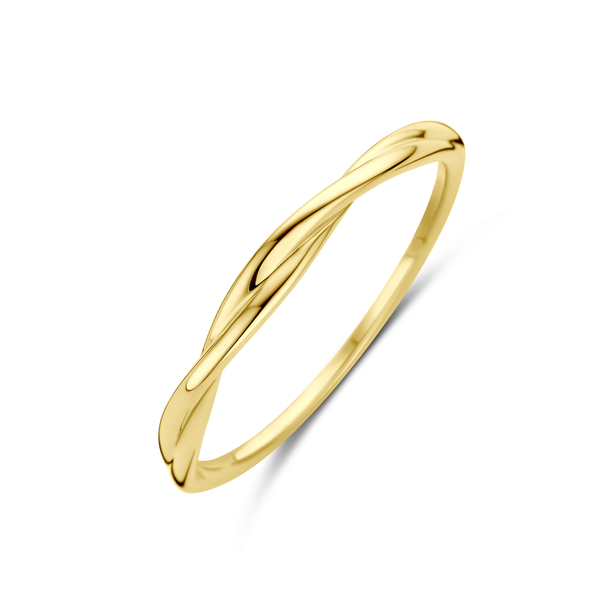 14k Geelgouden ring met een breedte van 2mm.