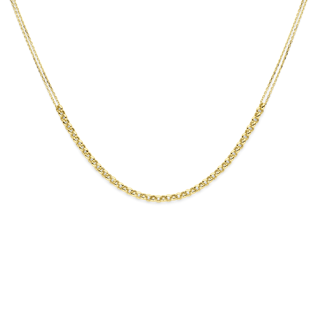 14k Geelgouden collier met een draaglengte van 41cm en 3cm extensie. Uitgevoerd met karabijnsluiting.