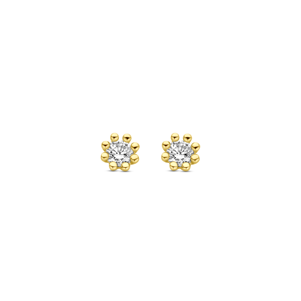 14k Geelgouden oorknoppen uitgevoerd met zirkonia. De oorknoppen hebben een diameter van 3.5mm.