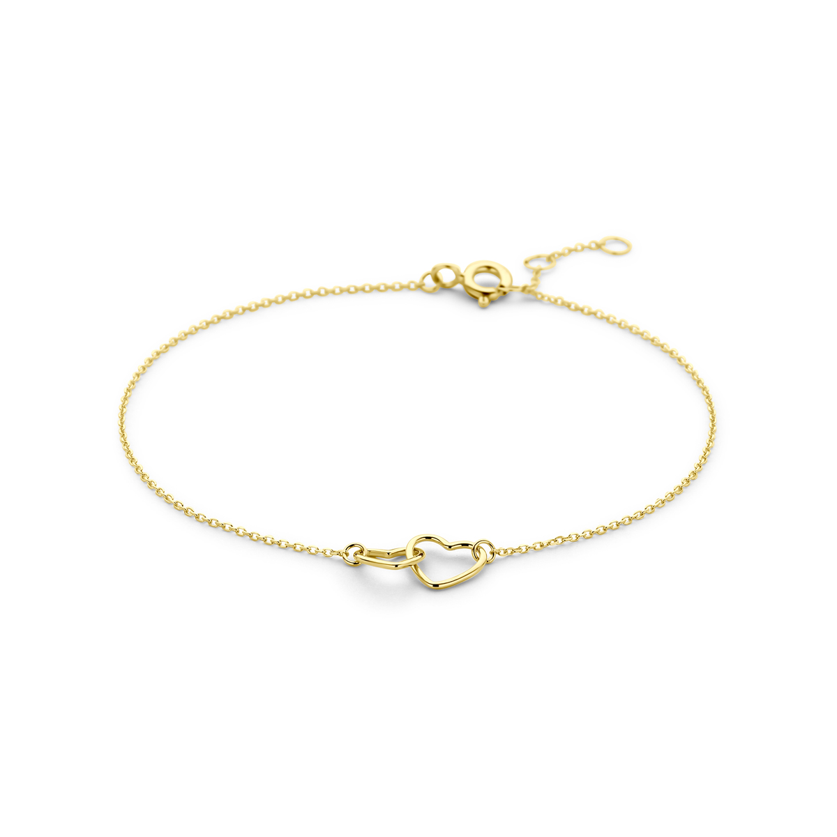 14k Geelgouden armband uitgevoerd met hartjes. De armband heeft draaglengtes van 16.5, 17.5 en 18.5cm. De schakelbreedte is 0.8mm. Uitgevoerd met een veerslot.